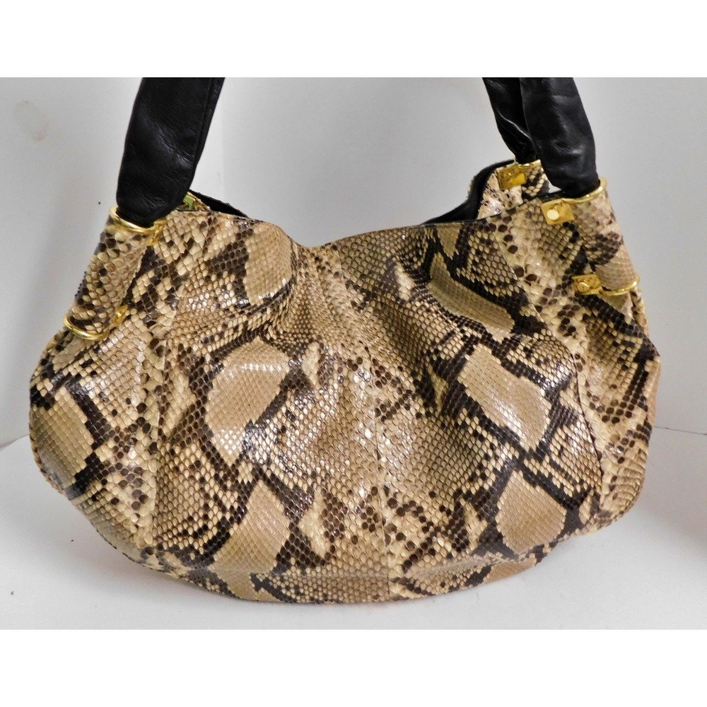 Kara Ross Beige/Brown Python Snakeskin Shoulder B… - image 3
